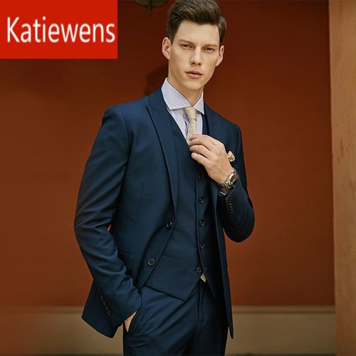 6765katiewens轻奢品牌西装男套装藏青色条纹商务