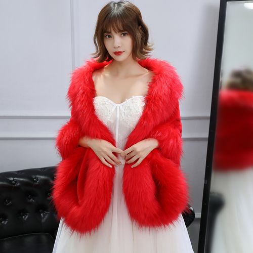 2018新款婚纱披肩冬仿狐狸毛皮草新娘结婚礼服毛披肩大码加厚保暖