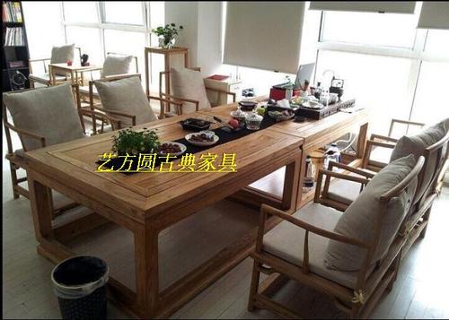 新中式茶楼茶桌茶家具仿古茶桌老榆木茶桌禅意茶桌会所茶楼家具