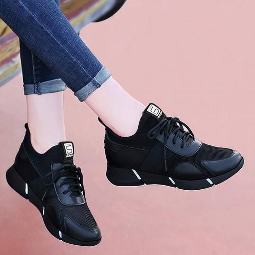 2021秋冬款平底运动鞋女休闲单鞋女装黑色跑步鞋子学生女鞋.