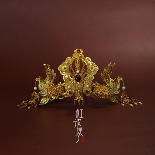 红妆匣子原创-凤鸾-仿花丝凤冠流苏凤钗汉服头冠中式新娘婚冠