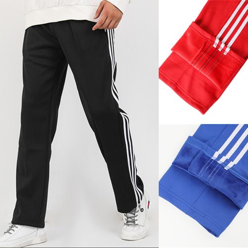 三条扛运动裤加绒加厚长裤初高中学生条纹直筒三道杠三白条校服裤