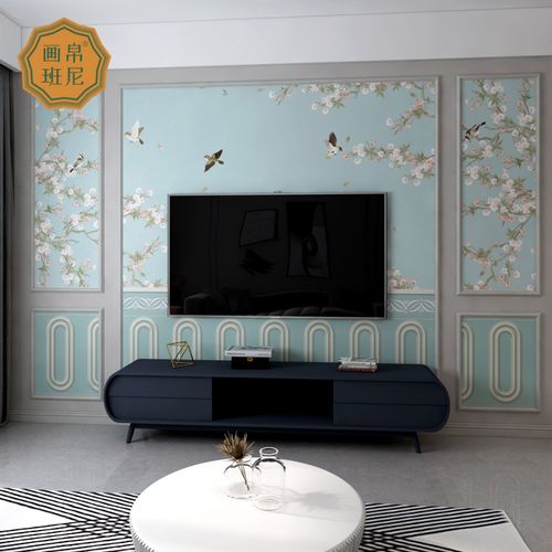 花鸟电视背景墙壁纸现代轻奢风无缝墙布卧室床头墙纸壁画来图定制