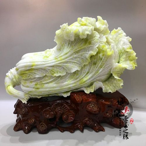 天然岫玉白菜摆件岫岩玉石手工雕刻招财中式客厅办公室家居饰品