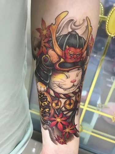 魔力原创幸运招财猫纹身贴防水男女手臂小腿日式般若刺青潮流新款