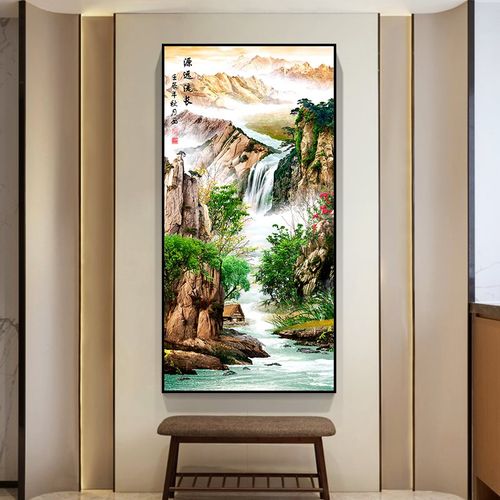 旭日东升山水玄关装饰画国画靠山背景墙壁画走廊过道