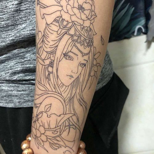 虞姬纹身贴文身贴防水男纹身手臂图案男士个性刺青艺妓花臂貂蝉