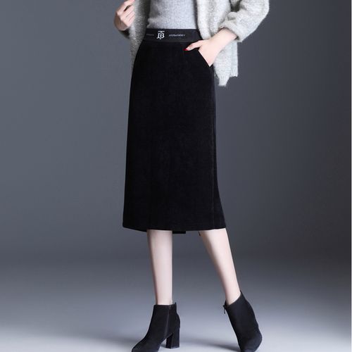 雪尼尔包臀裙子灯芯绒半身裙女中长款2021新款秋冬显瘦直筒一步裙