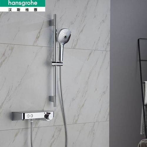汉斯格雅按键式简易淋浴花洒套装全铜增压淋雨沐浴境雨喷头挂墙式