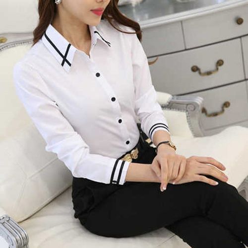 新品 春季韩版修身白衬衫女长袖学生职业装工装小清新