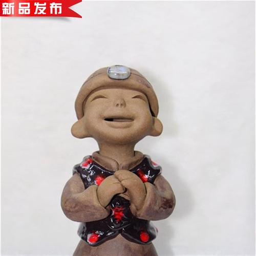 手工 陶艺紫砂泥人 人物摆设 陶土人物x 陶瓷娃娃 恭喜发财