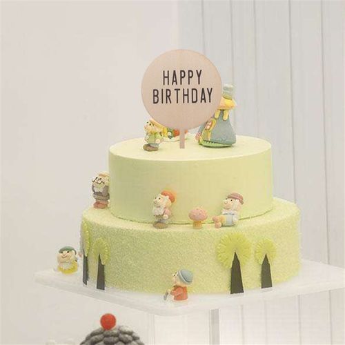 木质圆形蛋糕插牌happy birthday生日快乐情人节派对装饰甜品插件