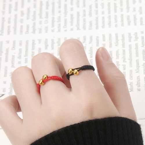 999足金转运珠戒指女编织红绳黄金小金豆戒子定制小
