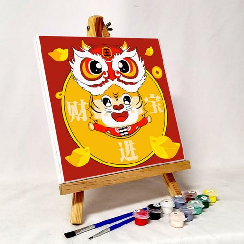 2022虎年年画diy数字油画手工填色油彩画新年快乐虎虎年好运儿童卡通