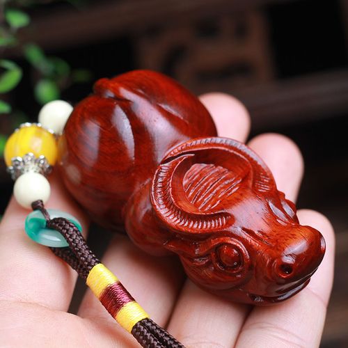 犀角小叶紫檀八卦牛生肖牛手把件紫檀木雕刻摆件红木质工艺品