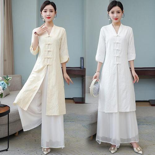 禅意女装中国风高端茶服女春夏茶艺服装汉服改良旗袍上衣唐装套装