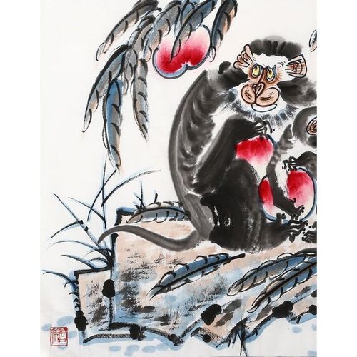 书画家李燕名家字画国画手绘水墨动物画猴四尺横幅收藏赠图册11