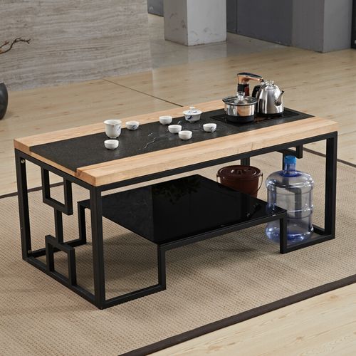 火烧石功夫茶桌茶台办公室沙发组合钢化玻璃创意喝茶桌泡茶茶几 款式1