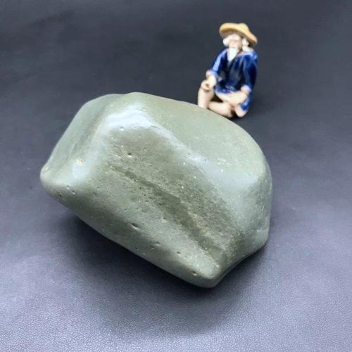 清代老石新疆哈密戈壁石大南湖玉化绿泥石天然原石观赏石小摆件4y