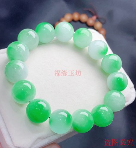 缅甸翡翠飘花手链天然缅甸珠宝阳绿玉石佛珠手串男女单圈原创设计