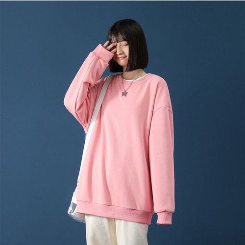 胖mm粉色卫衣女2021新款高级感上衣韩版宽松春秋薄款盐系大码外套