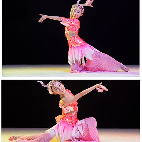 唧唧鱼跃舞蹈演出服儿童傣族独舞美人鱼表演服鱼儿欢歌舞蹈服装女