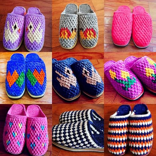 手工编织拖鞋纯手工毛线拖鞋冬季保暖鞋家居拖鞋光泽绒婚嫁鞋成品