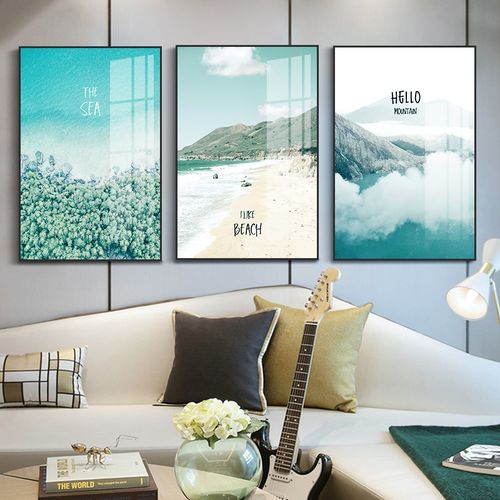 客厅装饰画沙发背景墙挂画现代简约三联风景唯美壁画