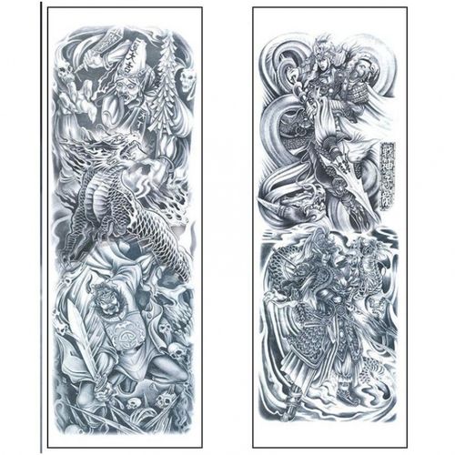 纹身贴半臂霸气侧漏黑白无常麒麟花臂半臂纹身贴男女防水仿真刺青纹身