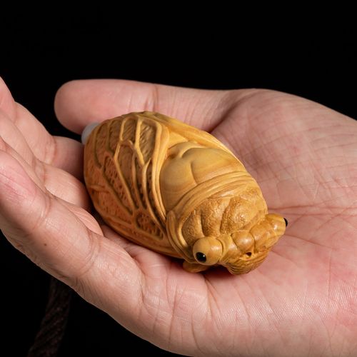 小叶黄杨木知了挂件实木创意蝉吊坠工艺品木雕文玩手把件一鸣惊人