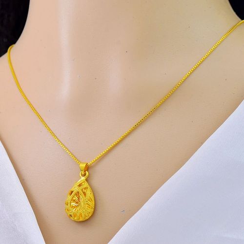 不掉色999镀金项链24k黄金吊坠配盒子链水滴镂空小巧