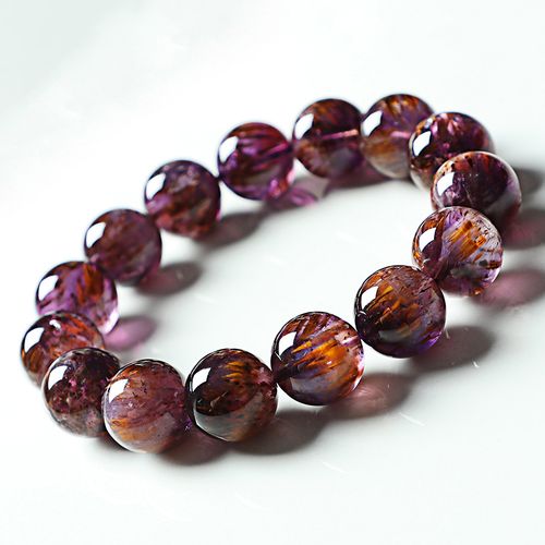 亲宝水晶收藏级-老坑料紫钛晶单圈手串女男款 紫水晶钛晶手链饰品