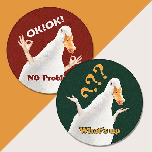 ok鸭与问号鸭卡通手工原创电脑游戏办公定制圆形加厚鼠标垫