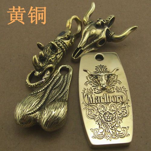 纯铜钥匙扣黄铜牛头牌挂坠牛蛋吊坠犀牛摆件万宝路手工汽车腰挂件