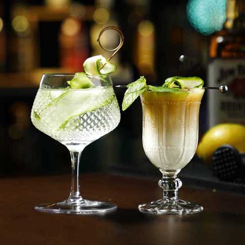 古典宫廷高脚鸡尾酒杯无铅玻璃刻花调酒杯酒吧专用杯特饮杯果汁杯