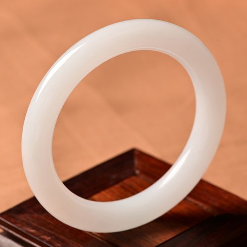 新疆和田玉手镯金丝羊脂白玉少女士款圆条贵妃玉石叮当玉镯子 手镯