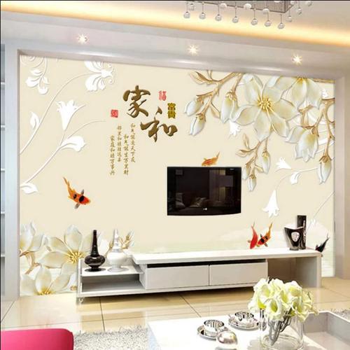 影视墙客厅2021电视背景墙款3d立体壁纸壁画电视墙中式18d布