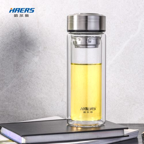 哈尔斯双层玻璃杯 夏天男女士便携茶杯高档透明耐摔