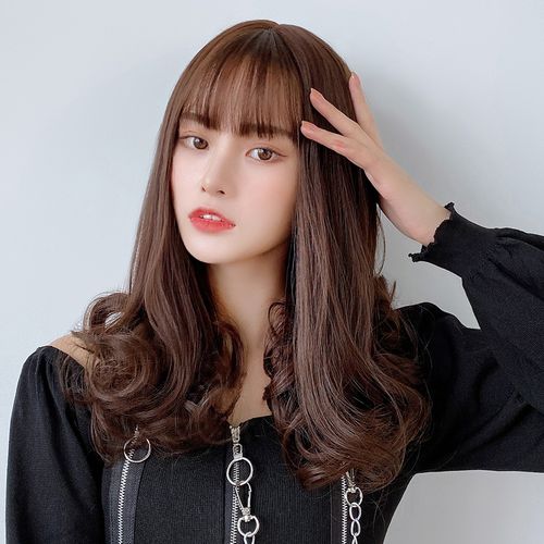 黛秀假发女空气刘海梨花头中长卷发圆脸全头逼真整顶锁骨发套