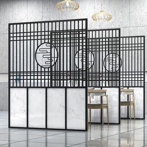 现代餐厅沙发卡座饭店隔断铁艺实木围栏酒吧新中式包间屏风1205d
