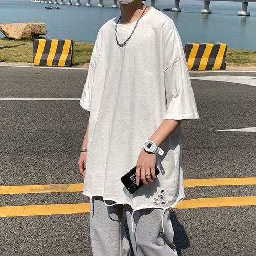 夏季ins潮牌破洞t恤男生短袖嘻哈炸街网红打底衫高街