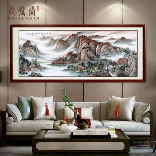 尚得堂手绘国画山水画锦绣山河中式客厅背景墙壁画办公室装饰挂画
