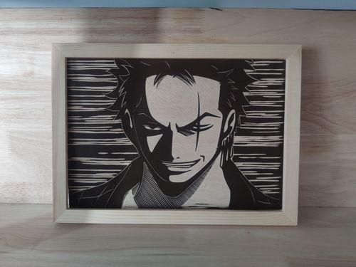 索隆木刻画定制动漫木刻来图定制纯手工木板雕刻黑白木刻版画