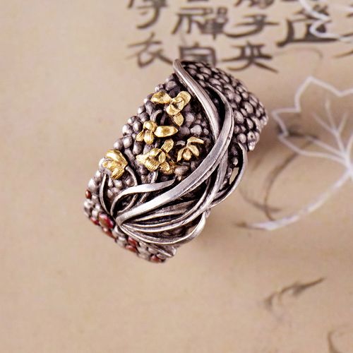 伏尔甘工兮吴树国大师手作手工雕刻兰花国潮中国风戒指扳指指环