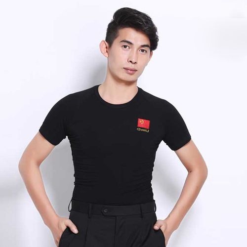 丹宝罗(doubl) 丹宝罗 拉丁舞服装男成人男士舞蹈服字母标上衣新款
