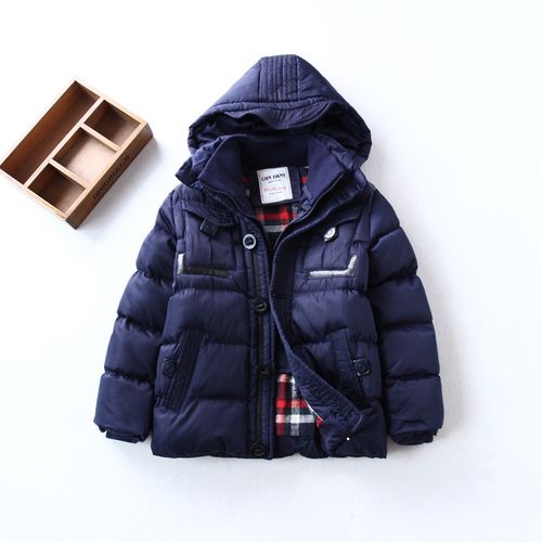 欧美冬季童装新品 男童 纯色加厚连帽棉衣儿童中长款棉服 帽可拆