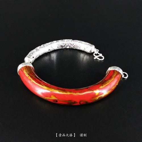 壹品大漆漆韵银镯脱胎漆器大漆手镯生漆手链手镯990大漆银手镯