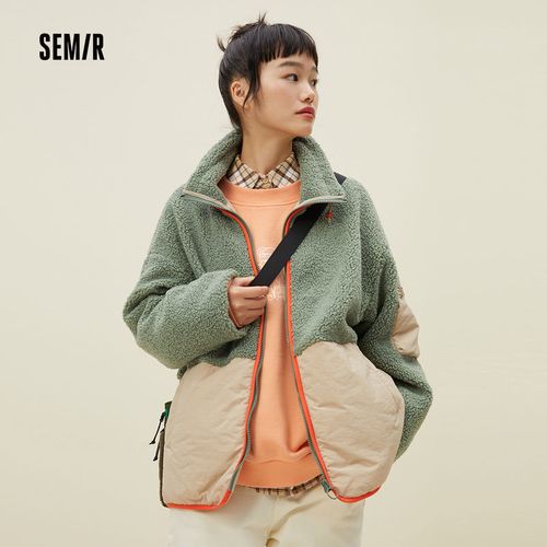 semir森马女装最新款宽松型厚外套仿泰迪绒茄克羊羔绒外套
