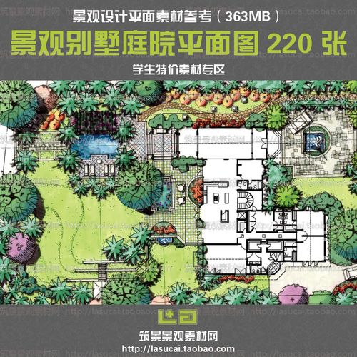 欧式美式别墅庭院园林景观规划设计手绘彩色平面图高清彩平面素材