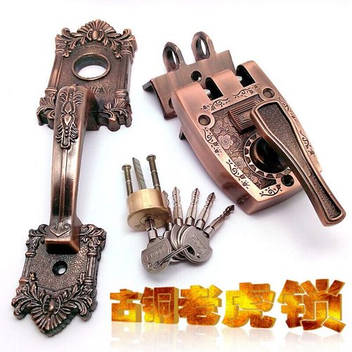 防盗锁老式虎齿外装木门大门锁自动锁huia超b级锁芯 十字钥匙【整套】